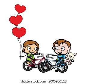 Cute Simple Blonde Girl and friend with teddy and heart balloons