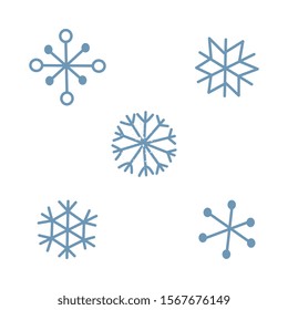 Cute simple blue snowflake set isolated on light background - winter season decoration element icons collection. Festive snow flakes - flat vector illustration.