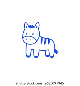 Fofo, simples, desenho azul-forrado de uma zebra