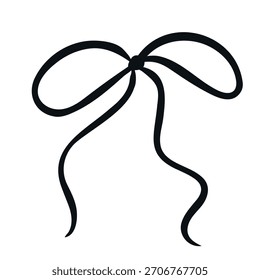 Lazo simple lindo, cinta, dibujado a mano, elemento romántico, decoración, estético, Antiguas, Festiva, negro, aislado, Vector
