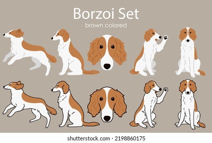 Cute und einfache braune Borzoi-Illustrationen