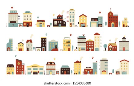 Cute and simple buildings set. flat design style minimal vector illustration.