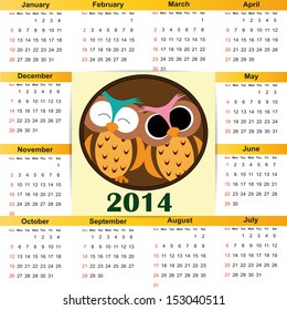 Cute and simple calendar on 2014 year