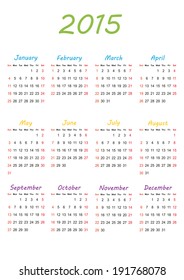 Cute and simple calendar on 2015 year
