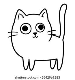A cute, simple cartoon drawing of a white cat standing with big eyes and a curious expression. Perfect for pet-related content, children's illustrations, or veterinary services.