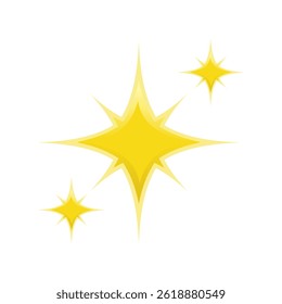 A cute and simple cartoon illustration featuring three yellow starburst shapes of varying sizes, representing sparkles or shine