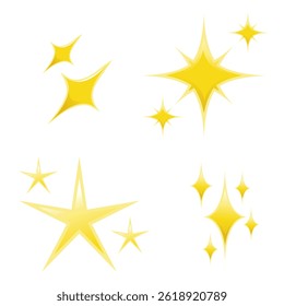 A cute and simple cartoon illustration featuring three yellow starburst shapes of varying sizes, representing sparkles or shine