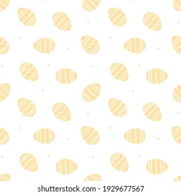 Cute and simple cartoon style decorated Easter eggs and dots vector seamless pattern background.
