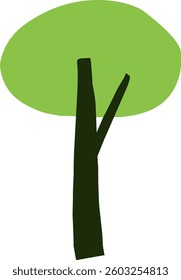 cute simple cartoon tree, circle shaped tree, hand drawn plant suitable for children book background and ornament