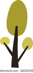 cute simple cartoon tree, circle shaped tree, hand drawn plant suitable for children book background and ornament