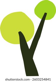 cute simple cartoon tree, circle shaped tree, hand drawn plant suitable for children book background and ornament