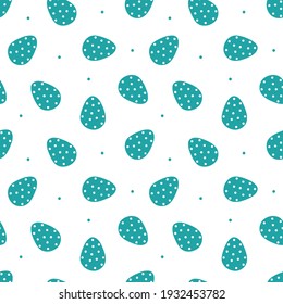 Cute and simple cartoon turquoise decorated Easter eggs and dots vector seamless pattern background.