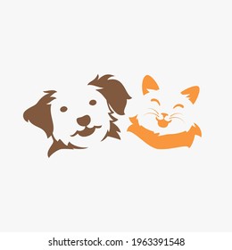 Cute simple cat and dog pet logo design vector