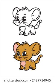 Cute Simple cat or kitten coloring pages for kids or childrens. kids toddler activity book line art illustration on white background, Cat Character Vector Illustration outline of cartoon line art