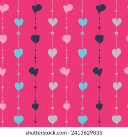 Un sencillo patrón infantil impecable con corazones sobre fondo rosado.Impresión universal.  Fondo romántico con corazones pequeños Niños textiles, tela, impresión, papel envolvente, textura.
