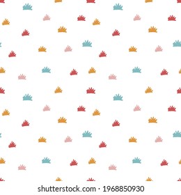 Cute simple childrens seamless print with colorful bushes. Trendy modern texture for fabric, wallpaper, textile and apparel. Vector illustration. Background with flat illustration.