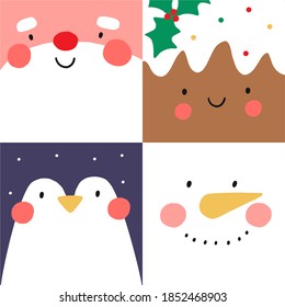 Cute Simple Christmas animal portrait in flat style. Happy new year 2021 prints 