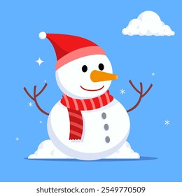 A cute and simple Christmas snowman vector wearing a red hat. Perfect illustration for Christmas greeting cards, social media designs, or other creative projects. Suitable for winter, holiday and kids