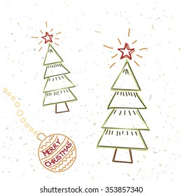 Cute simple christmas trees with christmas ball "merry christmas" in vector