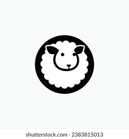 Cute simple circular sheep or goat logo vector isolated on white background