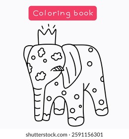 A cute and simple coloring page featuring an adorable baby elephant wearing a crown, perfect for children's activities and educational material. Ideal for young kids