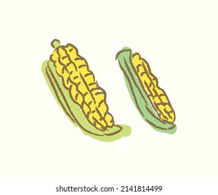 Cute simple corn in doodle cartoonish illustration vector art design