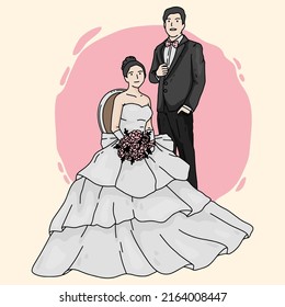 cute simple couple wedding cartoon illustration 