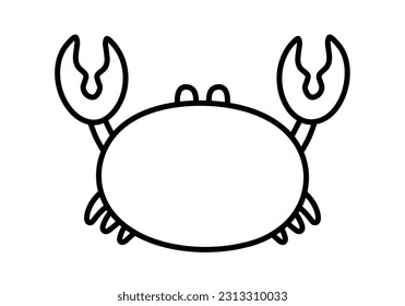 Cute Simple Crab in Black Outline Clipart Icon Sticker Isolated on White Background for Summer and Sea Animal Kids Book