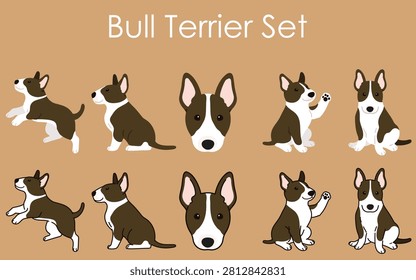 Cute and simple dark brown Bull Terrier illustrations set