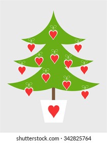 Cute simple decorated Christmas tree. Vector illustration