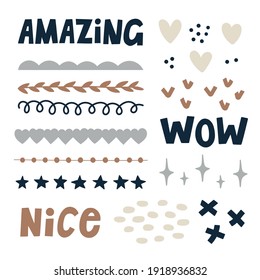 Cute and simple decoration elements collection. Doodle style icons for social media and polygraphy design. Clip art vector design.