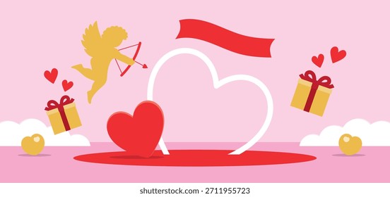 Diseño lindo y simple Valentines Theme Display Stage Scene Vector gráfico para poner objeto o producto