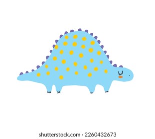 Cute Simple Dino Illustration with Blue Dreamy Dinosaur isolated on a White Background. Sweet Nursery Art for Baby Boy. Print with Blue Dotted Dinosaur ideal for Wall Art, Poster, Room Decoration.