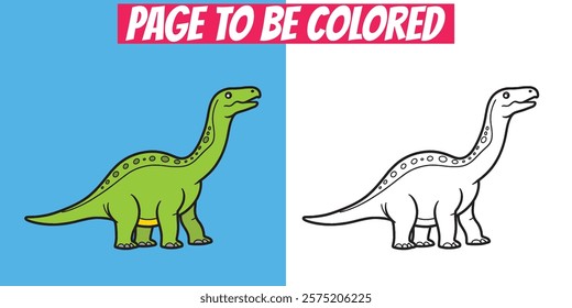Cute and simple dinosaur coloring page featuring outlines and a colored design. Perfect for kids’ art, education, and creative printable projects.