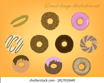 Cute simple donut illustration set