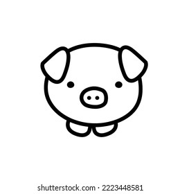 Cute simple doodle pig black and white ilustration