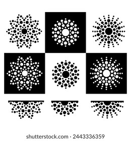 Cute simple dotted vector circle and star burst stencil template designs for diy paper cutting crafts.