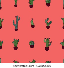 Cuidados dibujos sencillos de cactus sobre un fondo brillante. Plantas de estilo doodle. El fondo es impecable. Ilustración vectorial. Idea para unas vacaciones divertidas