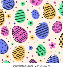 Cute and simple Easter background. Seamless pattern with modern style eggs. Banner. Vector illustration