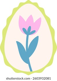 Cute simple Easter egg with flower in green whimsical frame isolated vector