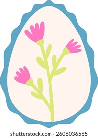Cute simple Easter egg with flower in blue whimsical frame isolated vector