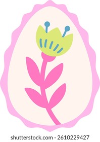 Cute simple Easter egg with flower in pink whimsical frame isolated vector