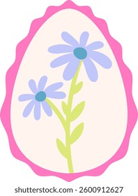 Cute simple Easter egg with flowers in pink whimsical frame isolated vector illustration