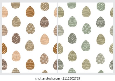 Cute Simple Easter Holidays Vector Seamless Patterns with Brown, Gold and Green Eggs on a White Background ideal for Fabric, Wrapping Paper, Fabric , Textile.