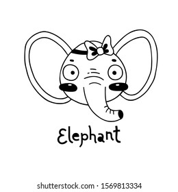 Cute, Simple Elephant Face Cartoon Style. Vector Illustration.