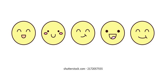 Un juego de emojis sencillo y agradable. Los emoticonos de diseño modernos se enfrentan a la colección de iconos. Conjunto de vector de expresiones de felicidad y alegría.