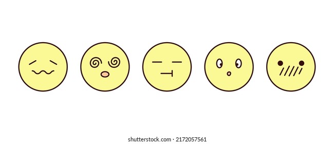 Cute and simple emoji set. Modern design emoticons face icons collection. Set of vector dizziness, confusion, confused, tired, overwork, malaise and distress.