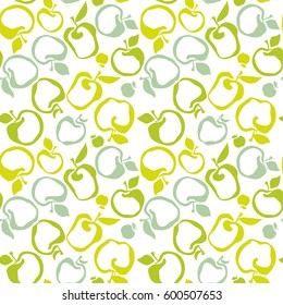 Cute simple flat apple fruit seamless pattern for fabric, kitchen supplies, wrapping paper. Repeatable surface design in naive retro inspired style
