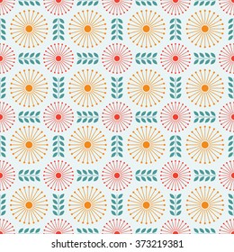 Cute simple flat flower seamless pattern. Red and yellow dandelion