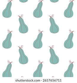 Cute simple flat pattern with a pumpkin in blue on a white background for decoration and textiles